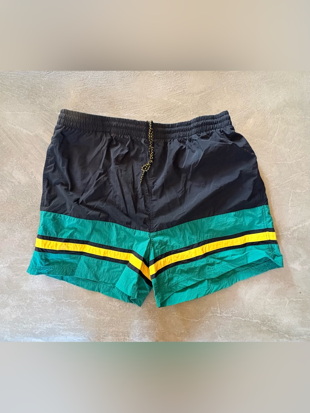 HB vintage-style Pierre Cardin color block swim shorts chevron stripe design. 2X